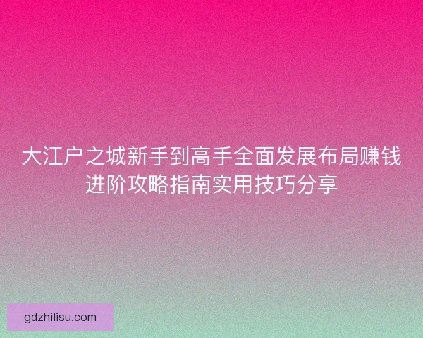 大江户之城新手到高手全面发展布局赚钱进阶攻略指南实用技巧分享