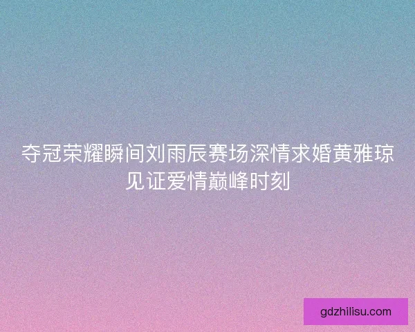 夺冠荣耀瞬间刘雨辰赛场深情求婚黄雅琼见证爱情巅峰时刻 夺冠荣耀瞬间刘雨辰赛场深情求婚黄雅琼见证爱情巅峰时刻