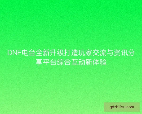 DNF电台全新升级打造玩家交流与资讯分享平台综合互动新体验
